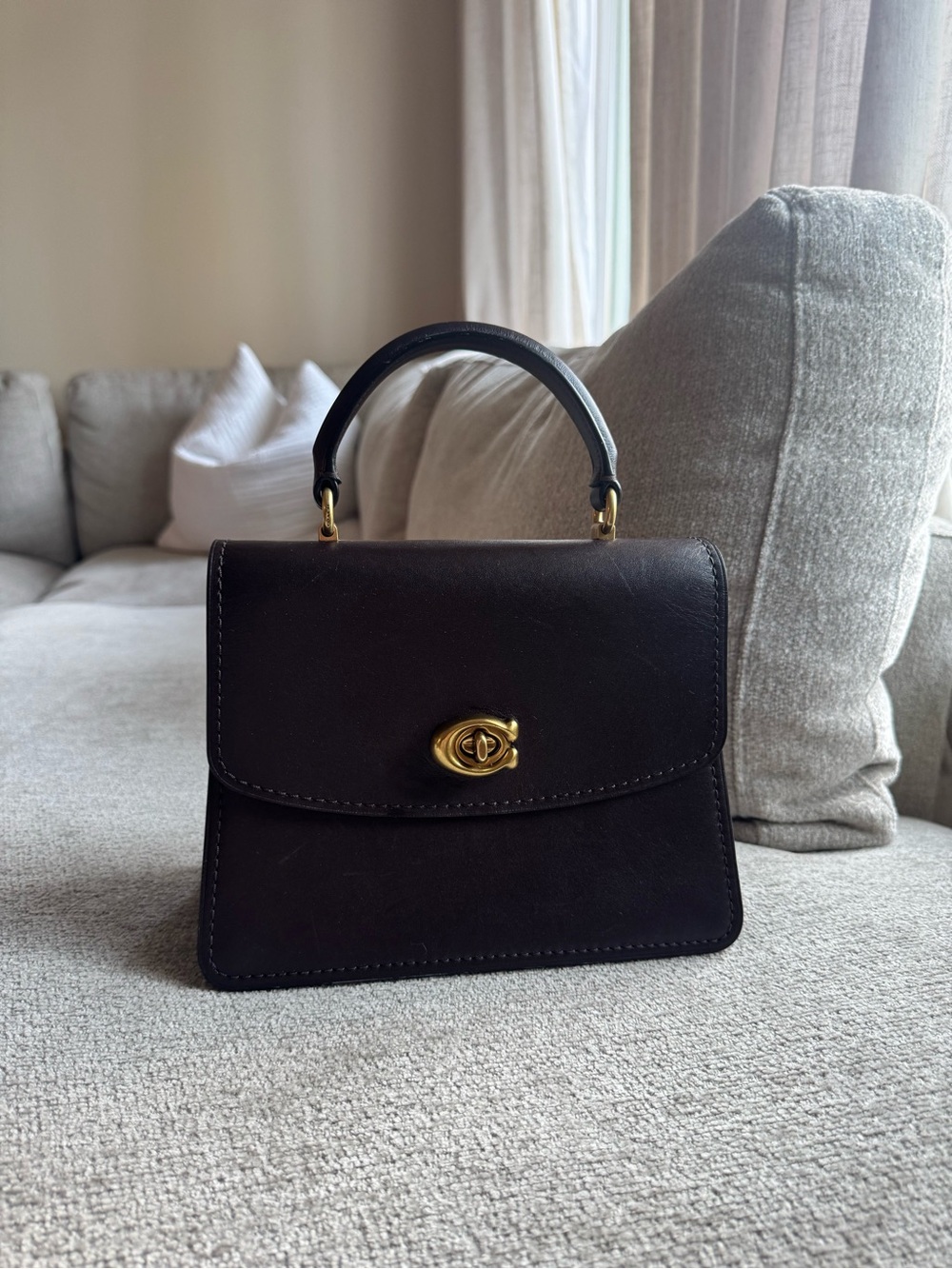 Coach Espresso Brown Parker Leather Top-Hand Bag with Gold Turnlock